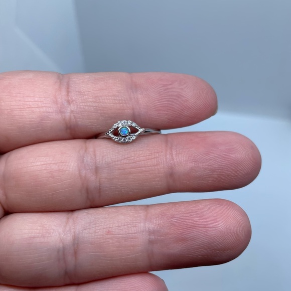 Sterling Silver Opal Evil Eye Ring-Stackable-Protection Ring-Minimalist Jewelry - Picture 3 of 8